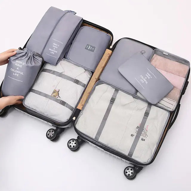 Conjunto de organizador de viagem de grande capacidade com 8 peças 